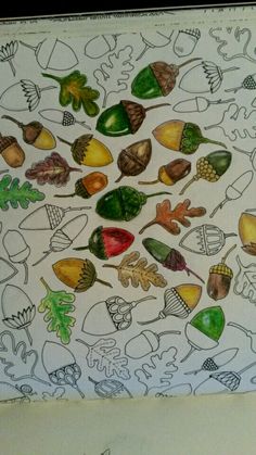 an art work with leaves and acorns on it