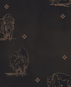 an image of bison and buffalo wallpaper in black and gold color with white squares