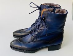 Buy TucciPolo Mens handmade Luxury Italian leather Winter Navy Blue Split Toe Fur Dress Boots. Handcrafted for the classy gentleman in mind. Get your pair today Leather : Italian calf skin leather with Fur Color: Navy Blue This is a made-to-order product. Each pair will be made upon receipt of order and shipped in approximately 15 days. Because our boots are hand-painted and couture-level creations, each shoe will have a unique hue and polish, and exactly as photo. * If you want this product in Classic Blue Business Boots, Classic Blue Boots For Business, Fitted Blue Luxury Boots, Designer Business Boots For Winter, Designer Winter Business Boots, Classy Gentleman, Italian Leather Boots, Timeless Boots, Fur Dress