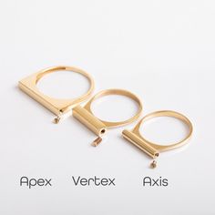 three different types of rings with the words apexx, vertex, and axis