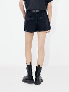 MO&Co. Women's Mini Length Denim Skort Features : - Not include belt- Welt pocket back design- Zipper and button closure Code: MBD2SOTT08The back length of size M(27) is 34cmMATERIALS & CARE Material: 100% CottonOur sizes might be a little different from US/EU sizes. Please check the size chart and choose your size based on your body measurement and preferred style.REMINDER: All items are measured manually. Please note that it's reasonable that there might be minor measurement differences (1-2cm Edgy Washed Black Bottoms With Belt Loops, Edgy Mid-rise Bottoms With Belt Loops, Trendy Washed Black Bottoms With Belt Loops, Edgy Dark Wash Bottoms With Pockets, Edgy High Waist Jean Shorts With Belt Loops, Casual Mid-rise Belted Jeans, High Rise Dark Wash Belted Bottoms, Belted High Waist Dark Wash Bottoms, Casual Washed Black Bottoms With Belt Loops