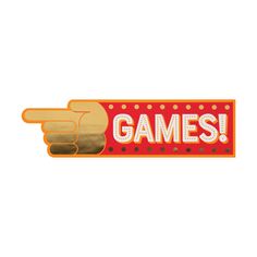 a red and gold sticker with the word games on it's left side