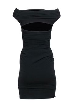 Get ready to turn heads in this sultry little black dress by Helmut Lang! Designed with a playful twist on the classic mini, this ruched beauty features smocked shoulders and a flirty back cutout. A chic choice for date night, this sleeveless number is guaranteed to make jaws drop and hearts break. Throw on your favorite black heels and you're ready to slay! Size 2 100% Polyester Fully lined Hidden side zipper Cowlneck Mini length Smocked straps Ruching Bust 28" Waist 28" Shoulder to hem 34.5" Black Ruched Asymmetrical Dress, Fitted Black Asymmetrical Dress With Ruched Details, Black Mini-length Asymmetrical Dress, Black Stretch One-shoulder Dress With Asymmetrical Neckline, Helmut Lang Dress, Buy Shoes Online, Classic Mini, Helmut Lang, Touch Up