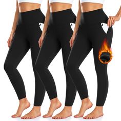 PRICES MAY VARY. 92% Polyester, 8% Spandex FLEECE LINING INTERIOR - With Soft Fleece Interior, Our Heat-Tech Warm Leggings for Winter Will Fit You Like a Second Layer of Skin and Offer You Both Comfort & Warmth When Temperature Drops. Leggings for Women are Designed to Add Warmth and Style without Bulkiness, So You Can do any Activities Indoor &Outdoor. 2 OUTER POCKETS - WE FLEECE LEGGINGS have upgraded the crafting of pockets that can reduce the deformation, without wrinkles and stick out.Front Ask Mom, Knee Length Leggings, Winter Yoga, Thermo Leggings, Best Amazon Finds, Winter Workout, Fleece Lined Leggings, Yoga Pants With Pockets, Lined Leggings