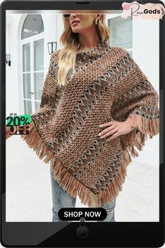 Autumn Winter New Striped Inter Color Cape Sweater Tassel Knitted Pullover Fashionable Street Style Coat Women Sweater Tops Casual Winter Sweater With Tassels, One Size Fringe Sweater For Fall, Fringed Long Sleeve Poncho For Fall, Fringe Long Sleeve Poncho For Fall, Cozy Winter Poncho With Fringe, Winter Knit Sweater With Tassels, Long Sleeve Fringe Poncho For Fall, Long Sleeve Knit Sweater With Tassels, Casual Winter Poncho With Tassels