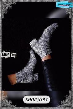 Casual Fashion Sequins Solid Boots Evening Boots With Round Toe For Party Season, Round Toe Boots For Evening Parties, Evening Round Toe Boots For Party Season, Glamorous Boots With Round Toe For Party Season, Glamorous Round Toe Boots For Party Season, Glamorous Round Toe Boots For Parties, Glamorous Party Season Boots With Round Toe, Fall Party Ankle Booties, Party Ankle Booties For Fall