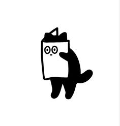 a black and white drawing of a cat with a bag on it's back