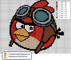 an angry bird with goggles on it's head is shown in the cross stitch pattern