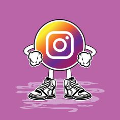 an instagram character holding his hands up in front of the camera, on a purple background