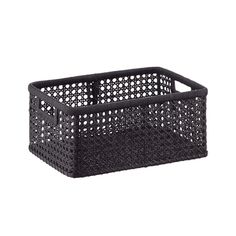 a black plastic basket on a white background