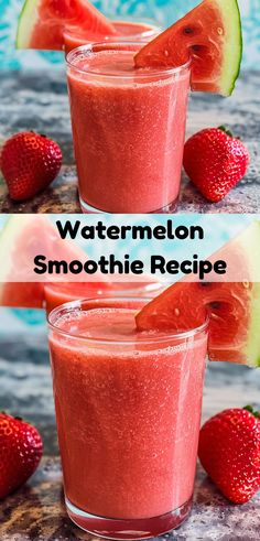 watermelon smoothie recipe with strawberries and cucumber on the side