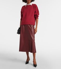 Wool, cotton and cashmere-blend sweater in red - Vince | Mytheresa Wool Crew Neck Polo Sweater For Work, Elegant Polo Sweater With Ribbed Cuffs For Work, Elegant Sweater With Ribbed Cuffs For Work, Fall Workwear Crew Neck Sweatshirt, Modern Ribbed Collar Sweater For Fall, Elegant Sweater With Ribbed Collar For Work, Ribbed Sweater For Workwear, Modern Ribbed Long Sleeve Sweater, Fall Polo Sweater For Work