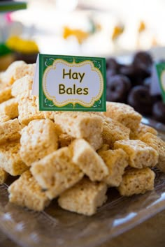 a plate full of crackers that say hay bales