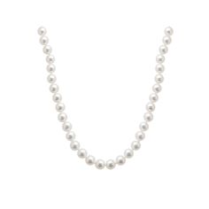 Elevate your entire jewelry collection with this elegant AAA Akoya cultured pearl necklace. Comes in a gift box.  Limit 1 per customer. Necklace Details: Length: 16 in. Clasp: safety Metal: rhodium-plated 18k white gold Features: diamond accent in clasp, cultured pearl grading reportCultured Pearl Details: Type: Akoya Shape: round Size: 6.5-7 mm Color: whiteDiamond Details: Total weight: 1/10 ct. Cut: round Color: G-H Clarity: VS2 Setting: prongImage(s) may be enlarged to show detail.Diamond wei