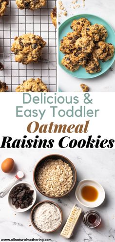 oatmeal raisin cookies Baby Oatmeal Cookies, Oatmeal Raisin Breakfast Cookies, Toddler Oatmeal Cookies, Oatmeal Raison Cookies, Toddler Oatmeal, Healthy Oatmeal Raisin Cookies, Homemade Oatmeal Raisin Cookies, Oatmeal Raisins, Easy Oatmeal Raisin Cookies