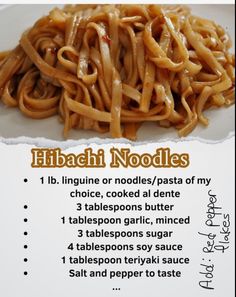 Hibachi Noodles, Hibachi Recipes, Chinese Cooking Recipes, Easy Chinese Recipes, Chinese Cooking, Asian Cooking, Noodle Dishes, Linguine, Asian Dishes