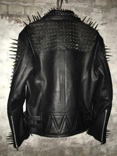 Men's Handmade Black Silver Long Spiked Studded Cowhide Leather Jacket on Storenvy Jacket Men Style, Metal Jacket, Leather Jacket Men Style, Studded Jacket, Jackets Men Fashion, Workout Jacket, Leather Jacket Men, Beautiful Fashion, Men Fashion