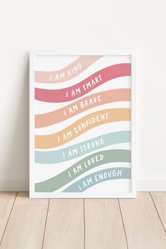 Affirmations for Kids, Rainbow Affirmation Print, I am Kind Smart Loved, Printable Wall Art, Inspirational Nursery Decor, Digital Download Muted Rainbow Playroom, Playroom Rainbow Wall, Toddler Rainbow Room, Rainbow Playroom Ideas, Kids Rainbow Bedroom, Playroom Wall Ideas, Muted Rainbow Color Palette, Affirmation Canvas, Rainbow Affirmation