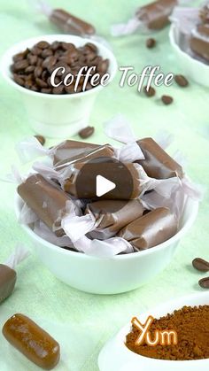 coffee toffes in small white bowls on a table