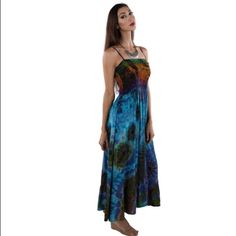 Sacred Threads Skinny Adjustable Strap Tie Die Dress 221-458 Rayon So Unique!! Not 1 Is The Same. Fitted Multicolor Rayon Maxi Dress, Fitted Multicolor Boho Sundress, Fitted Multicolor Boho Midi Dress, Casual Multicolor Midi Dress For Festival, Fitted Boho Sundress Midi Length, Fitted Boho Midi Sundress, Fitted Casual Sundress For Festivals, Casual Fitted Sundress For Festival, Casual Long Dress For Festival