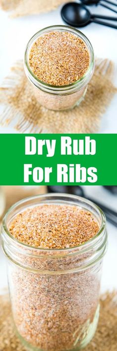 two jars filled with dry rubs sitting on top of a table