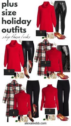 Plus Size Sequin Skirt, Plaid Coat Outfit, Classy Christmas Outfit, Red Sweater Outfit, Alexa Webb, Red Turtleneck Sweater, Holiday Outfits Christmas, Cute Christmas Outfits