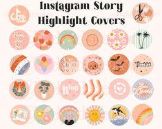 the instagram story highlight covers are in pastel colors and have different designs on them