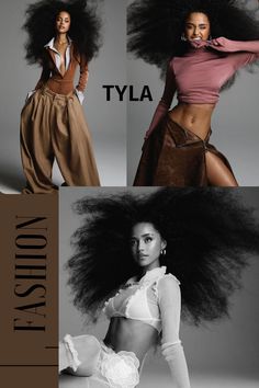 the models are posing in different poses for fashion flash magazine, which features photos of black women with long hair