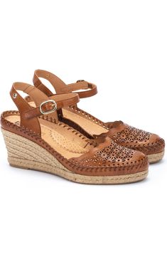 PIKOLINOS Vila Espadrille Wedge (Women) | Nordstrom Leather Woven Leather Espadrilles, Leather Espadrilles With Woven Sole And High Heel, Leather Espadrilles With Woven Wedge Heel, Flat Heel Ankle Boots, Lace Ballet Flats, Espadrilles Style, Womens Sandals Wedges, Brown Leather Sandals, Espadrille Wedge