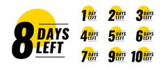 the 8 days left sign is shown in black and yellow, with eight different numbers