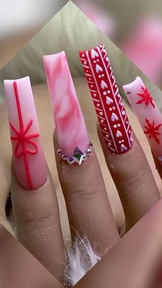 Nails  • Season  • Holiday  • Christmas  • Design  • Long  • Short  • Beauty  • Acrylic  • Gel  • tis the season Long Acrylic Nails Winter, Long Nail Christmas Design, Red And Pink Christmas Nails, Christmas Nails Medium Length, Extra Long Christmas Nails, Extra Long Acrylic Nails Christmas, Christmas Long Nails, Christmas Nails Acrylic Coffin Long Red And Green, Pink Christmas Nails Acrylic