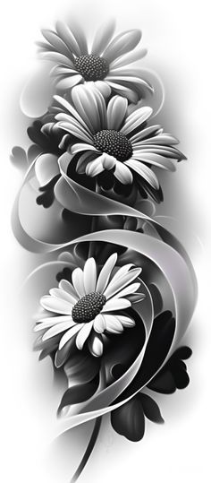 some black and white flowers on a white background