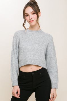 Elevate your winter wardrobe with our Wool Blend Cropped Sweater Top, a perfect blend of comfort and style. Crafted from a cozy wool blend, this sweater top offers a luxurious feel and warmth. The cropped silhouette adds a modern touch, making it a versatile piece for pairing with high-waisted bottoms. Style: Cozy Print / Pattern: Wool Blend Silhouette: Sweater Fit: Oversized Embellishment: Wool Blend Neck Line: Round Sleeve: Long Sleeve Length: Cropped Closure: Pullover Lining: No Fabric Conten Sweater Fits, Cold Weather Fashion, Love Tree, Sweater Collection, Vegan Fashion, Round Neck Sweaters, Sheer Fabric, Wool Blend Sweater, Cozy Fashion