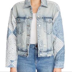 Never Worn, Nwt Casual White Patchwork Denim Jacket, White Cotton Denim Jacket With Patchwork, White Denim Patchwork Outerwear, White Patchwork Cotton Denim Jacket, Quilted Denim Jacket, Urban Denim Blue Button-up Jacket, Flannel Jeans, Cheap Single-breasted Denim Outerwear, Forever 21 Blue Denim Jacket