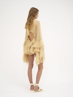 Chloé Ruffled Mini Dress In Silk Mousseline | Chloé US Chloe 2000s Runway, Chloe Spring 2025, Country Chic Dress, Chloe Inspired Outfits, Spring Silk Mini Dress With Draped Sleeves, Evening Mini Chiffon Dress With Ruffles, Evening Chiffon Mini Dress With Ruffles, Luxury Sheer Summer Dresses, Chic Summer Silk Chiffon Dress