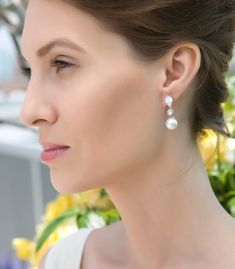 bridal earrings, stud earrings, pearl earrings, wedding earrings, bridal jewelry, rose gold earrings, wedding accessories ► Spend $200 | Receive 10% OFF Your Order with Code: 10OFF200 ► Please note in your order when your wedding date is MATERIALS & MEASUREMENTS - 18K White Gold, Gold Rose Gold over brass - Cubic Zirconia Crystals - Freshwater Pearls - Hypoallergenic, Lead & nickel free - Height 1.25 in | 3.2 cm x Width 0.4 in | 1 cm ► SHOP ROSE GOLD BRIDAL EARRINGS COLLECTION https://ww Elegant Wedding Diamond Earrings For Pierced Ears, Graceful Bridal Drop Earrings For Formal Occasions, Elegant Diamond Earrings With Pearl Drop For Wedding, Delicate Diamond Drop Earrings For Wedding, Elegant Rose Gold Bridal Drop Earrings, Elegant Rose Gold Drop Bridal Earrings, Elegant Rose Gold Earrings For Wedding, Elegant White Diamond Earrings For Wedding, Elegant Wedding Diamond Earrings