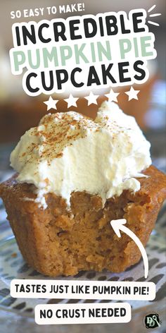 Incredible Easy Pumpkin Pie Cupcakes made with 100% pure pumpkin puree, pumpkin pie spice, and evaporated milk. Topped with homemade whipped cream for an impossible fall dessert recipe that tastes just like the best pumpkin pie without crust. Crustless Pumpkin Pie Muffins, Baking Pie Pumpkins, Recipes With Pumpkin Pie Spice, Easy Pumpkin No Bake Recipes, What To Do With Pie Pumpkins, Pumpkin Pie In Muffin Tin, Pumpkin Pie Cupcakes Easy, Pumpkin Puree Cupcakes