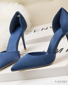 Lasaky - Stylish and Fashionable Solid Color Satin High Heels with Thin Heels and Hollow Design - Exuding Elegance Blue And Silver Heels, Satin High Heels, Knit Shoes, High Heels Boots, Dressing Style, Point Shoes, Shoe Sole, Hollow Design, Silver Heels