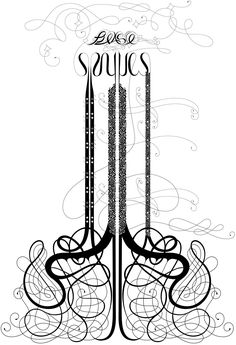 an artistic black and white drawing of two tall poles with the words sense sounds on them