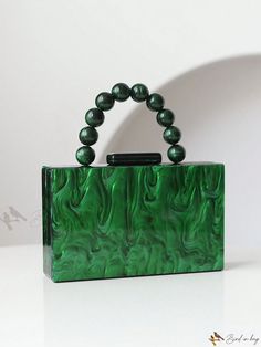 Bird in Bag - Elegant European and American Style Solid Color Pearl Luster Acrylic Evening Bag - Cross-Border Beaded Clutch Handbag, Ideal Mini Shoulder Bag for Womens Wedding Party Dress Green Square Party Bag, Green Square Party Bags, Square Green Shoulder Bag For Party, Green Square Shoulder Bag For Party, Green Rectangular Box Bag For Evening, Rectangular Green Box Bag For Evening, Green Rectangular Box Bag For Party, Elegant Green Rectangular Bag, Green Beaded Rectangular Evening Bag