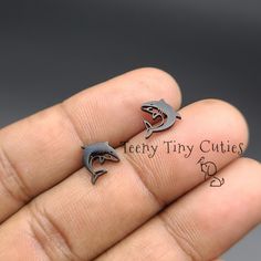 Minimalist baby shark earrings for women or girls. Simple style made with tarnish free stainless steel. Push back design. Fish Earrings, Shark Earrings, Black Minimalist, Minimalist Baby, Baby Shark, Christmas List, Jewelry Earrings Studs, Gold Rose, Shopping List