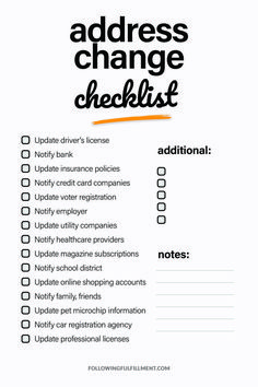 an orange checklist with the words address change checklist written in black on it