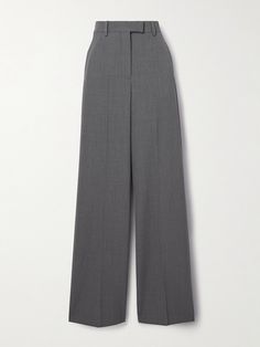 Valentino Garavani's pants have been tailored in Italy from a lightly structured wool-blend in an anthracite shade. They're designed to sit high on the waist and have pressed creases through the wide legs. Style yours with a tucked-in blouse or sweater. High Waist Trousers Outfit Classy, Tailor Pants, Styling Pants, Valentino Pants, Money Clothes, Pants Tailored, Modest Casual Outfits, Floral Dresses Short, Formal Pants