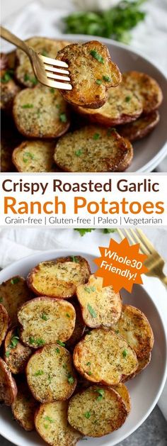 crispy roasted garlic french fries with chives and parsley