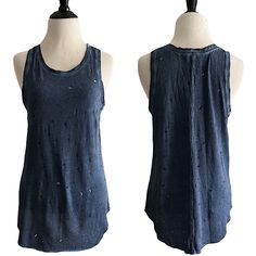 New Without Tags Paige Size Small Color: Blue Rare/Hard To Find Destroyed Burnout Tank Distressed And Faded Throughout All Over Stretch Raw Shirttail Hem Cotton/Elastane Blend Machine Washable Ptp: Approx. 17” Length: Approx. 25” All Measurements Are Taken Laying Flat And Are Approximate While Being As Accurate As Possible F Affordable Distressed Blue T-shirt, Tank Top, Color Blue, Womens Tops, Tank Tops, Tags, Women Shopping, Blue, Color