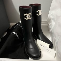 The Most Popular Boots Right Now!! All Sold Out Everywhere. Brand New In Box, Includes The Boots, Two Dust Bags For Each Boot, Care Card, And Shoe Box. Please Check My About Page And Reviews To See That All My Items Are Authentic! Thank You Chanel Winter Boots, Chanel Rain Boots, Pink Rain Boots, Soft Leather Boots, Cap Toe Boots, Chanel Boots, Short Ankle Boots, Popular Boots, Black Rain Boots