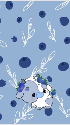 a blue and white koala bear with leaves on it's head, surrounded by blue berries