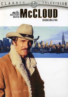 the movie poster for mccloud is shown in front of a cityscape