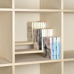 a book shelf with several books on it