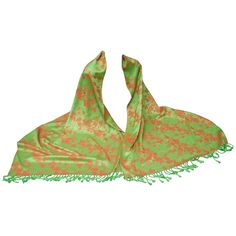 Luxurious cashmere floral print fringe shawl-wrap 74 in x 27 in The elegant cashmere shawl wrap is infused with copper-tone color flower pedals; juxtaposed with a chartreuse apple-green background The versatile textile may be draped over the body in a myriad of styles Two of border edges are framed with fringe tassels. Makes a striking bold accessory that transitions from casual to formal wear Flower Pedals, Ralph Lauren Fall, Fringe Shawl, Bold Accessories, Cashmere Shawl, Color Flower, Fringe Scarf, Shawl Wrap, Tassel Fringe